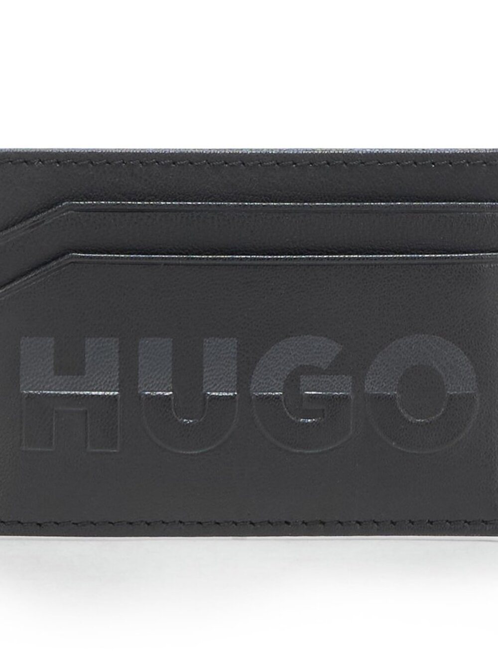 HUGO Logo Leather Card Holder Black New in Box